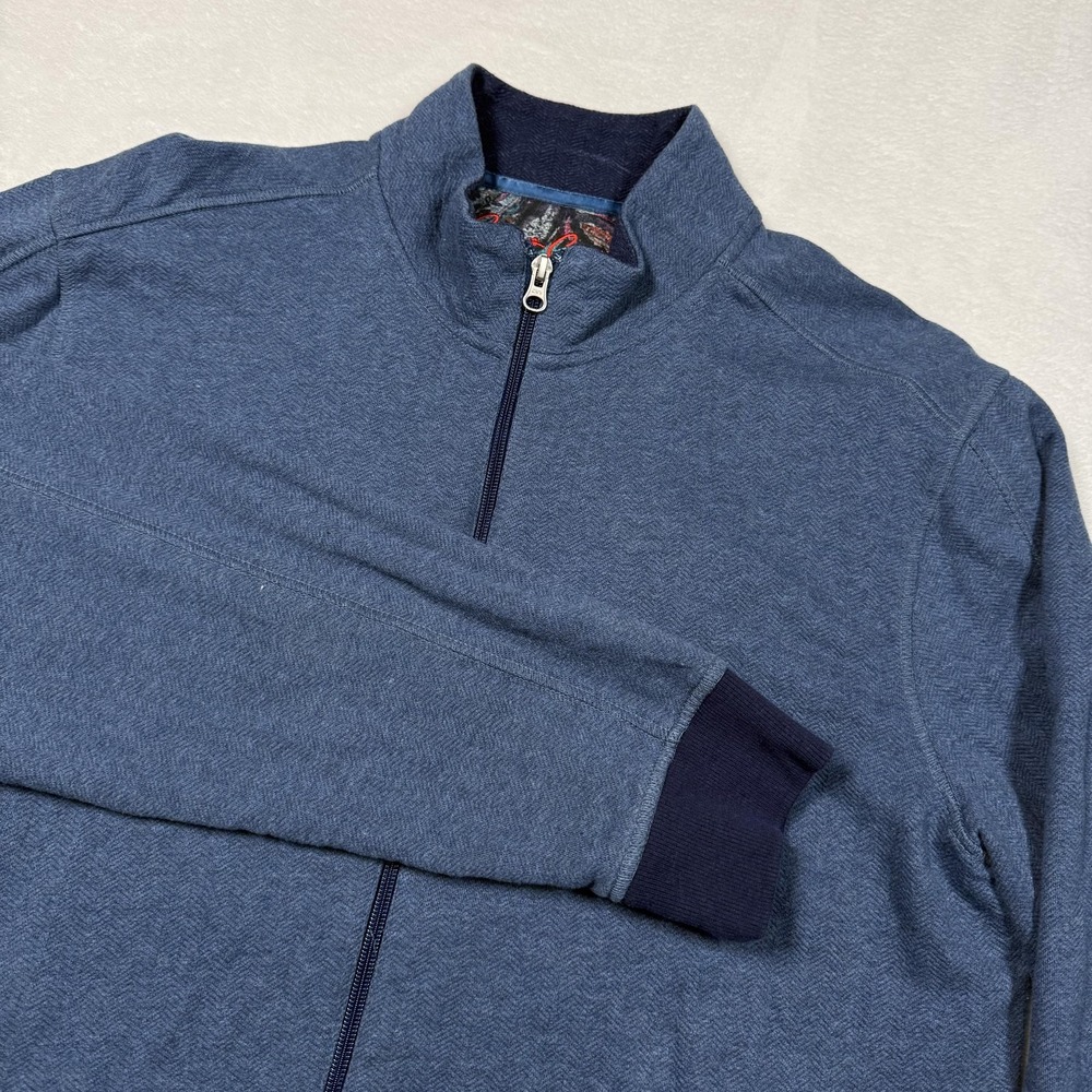 Robert Graham Sweater Mens XL Blue Full Zip High Neck Cotton Herringbone Knit‎